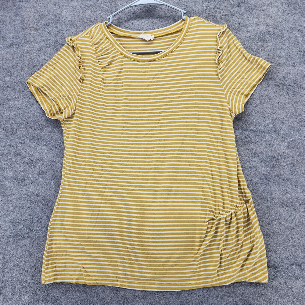 Hem & Thread Shirt Womens Medium Short Sleeve Yellow White Striped